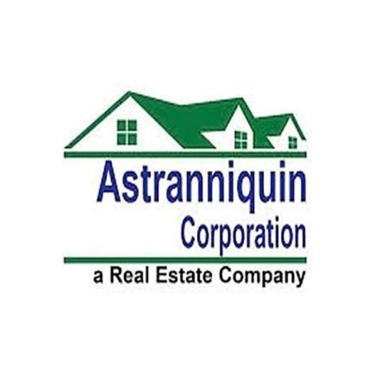 Astranniquin Corporation, a real estate company logo with a green house roof graphic.