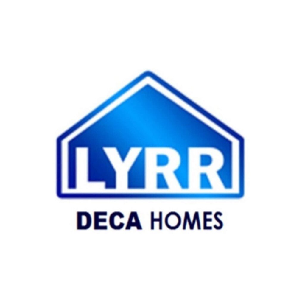 LYRR DECA Homes logo, blue outline of a house.