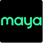 The word "maya" in stylized, green lettering on a black background.