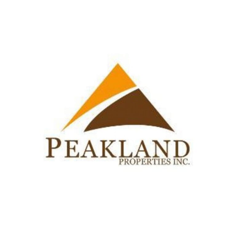 Peakland Properties Inc. logo with stylized mountain image in orange and brown.