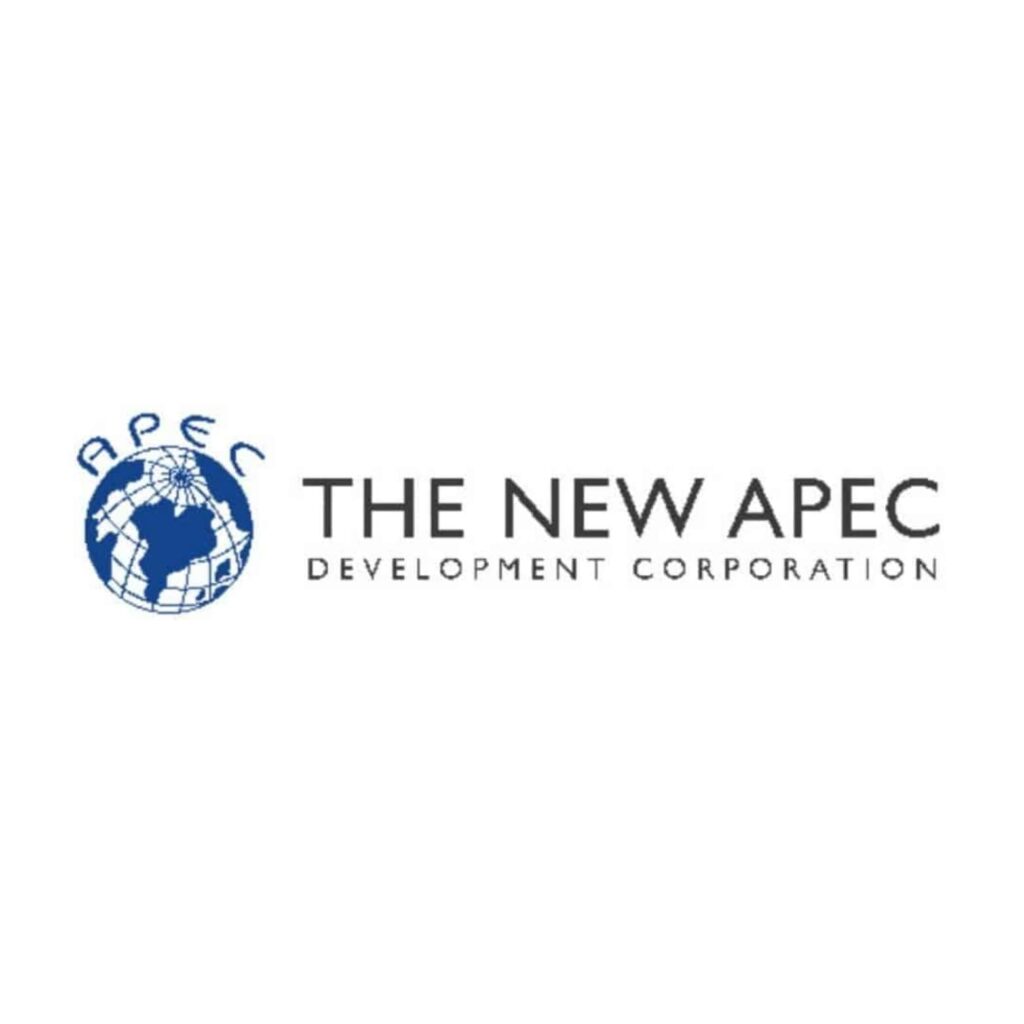 Logo for The New APEC Development Corporation, featuring a blue globe graphic.