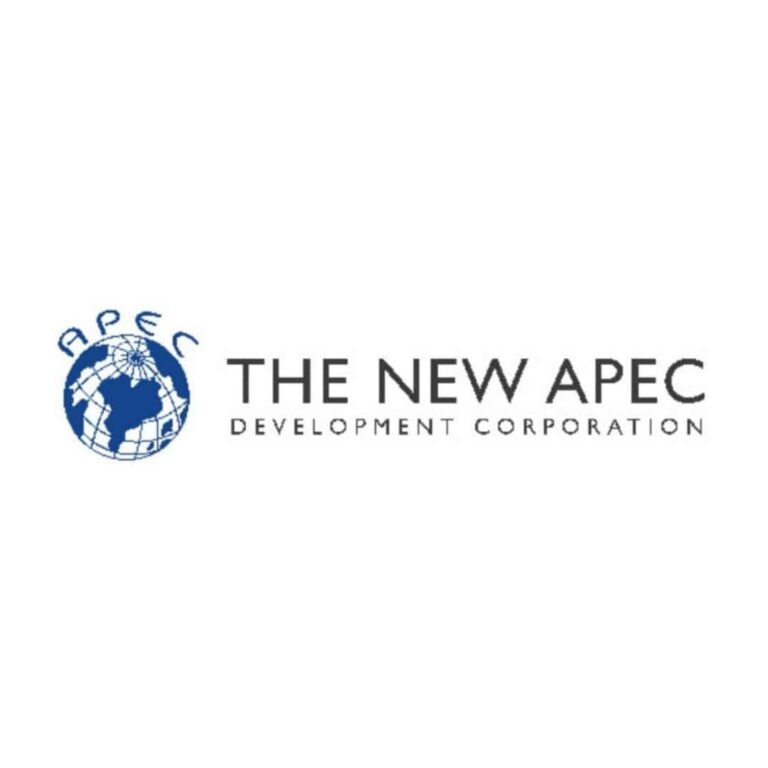 Logo for The New APEC Development Corporation, featuring a blue globe graphic.