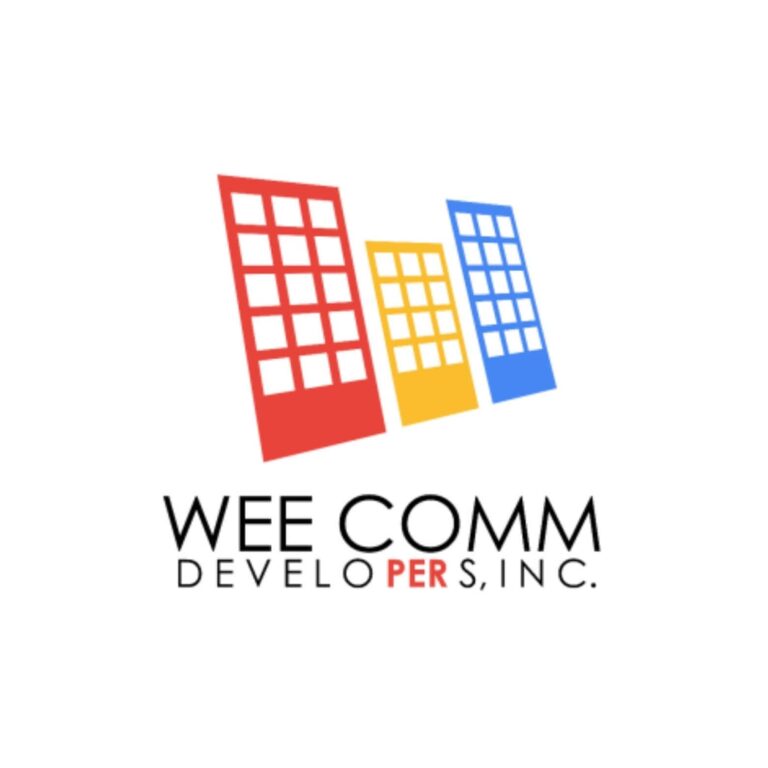 WEE Comm Developers, Inc. logo featuring three colored building silhouettes.